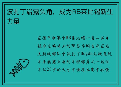 波扎丁崭露头角，成为RB莱比锡新生力量