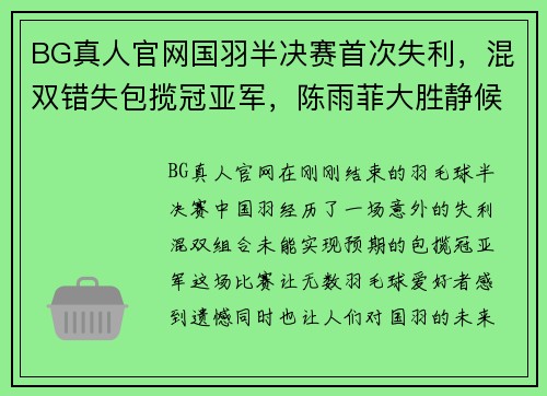 BG真人官网国羽半决赛首次失利，混双错失包揽冠亚军，陈雨菲大胜静候戴 - 副本